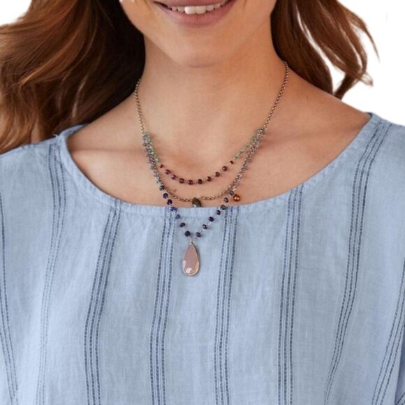 CP Shades Linen Sibella / Monica Top Blouse Lagenlook Boxy Oversized Stripe XL - Picture 2 of 15